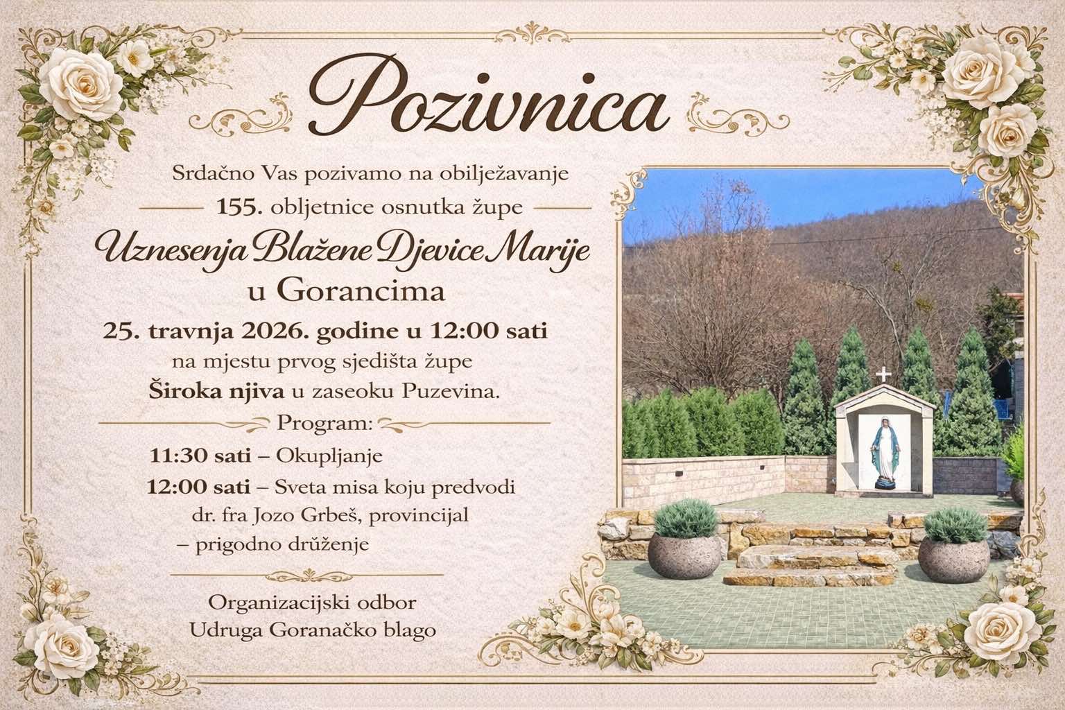 Svečano obilježavanje 155. obljetnice župe u Gorancima: U subotu misa i druženje vjernika