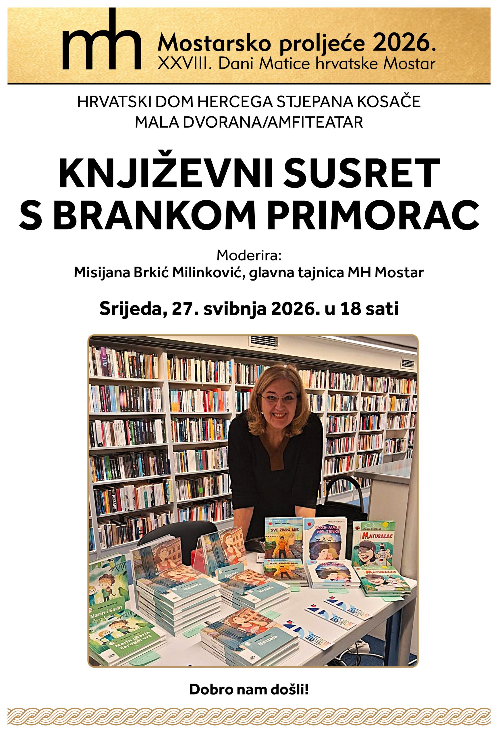 Na “Mostarskom proljeću” susret s popularnom hrvatskom spisateljicom Brankom Primorac