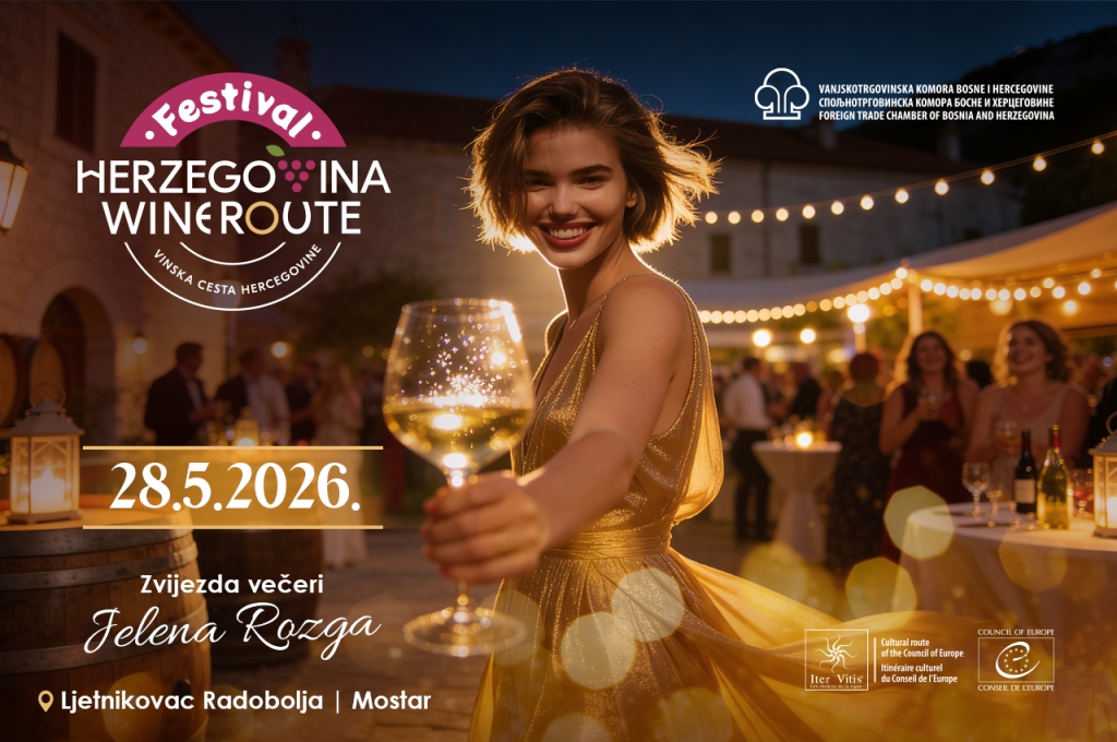 Festival Vinske ceste Hercegovine 28. svibnja u Mostaru uz Jelenu Rozgu